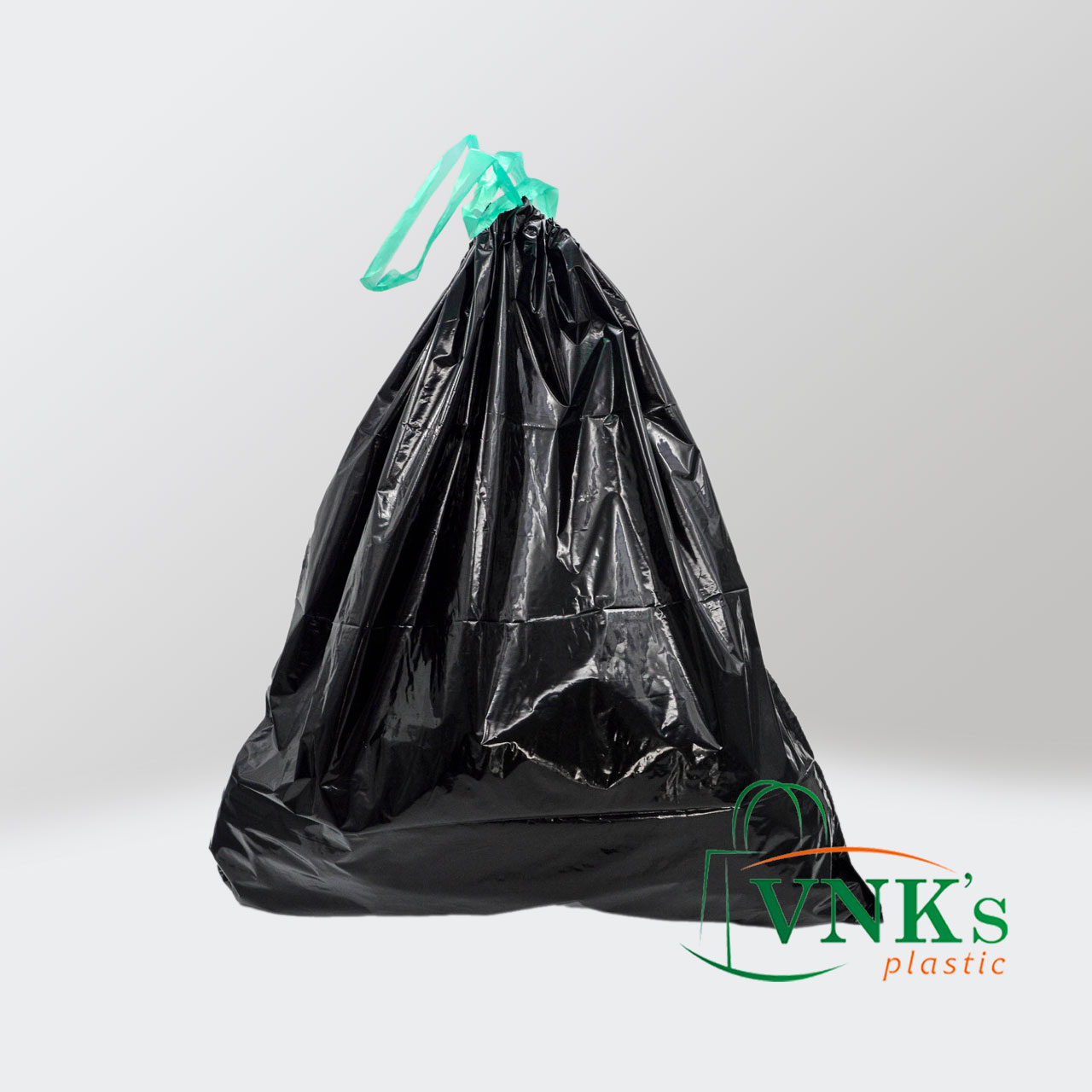 Black drawstring trash bag